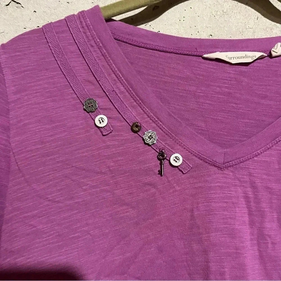 Soft Surroundings Tunic Shirt Womens M Purple V Neck Long Sleeve Charms Buttons - Picture 4 of 9